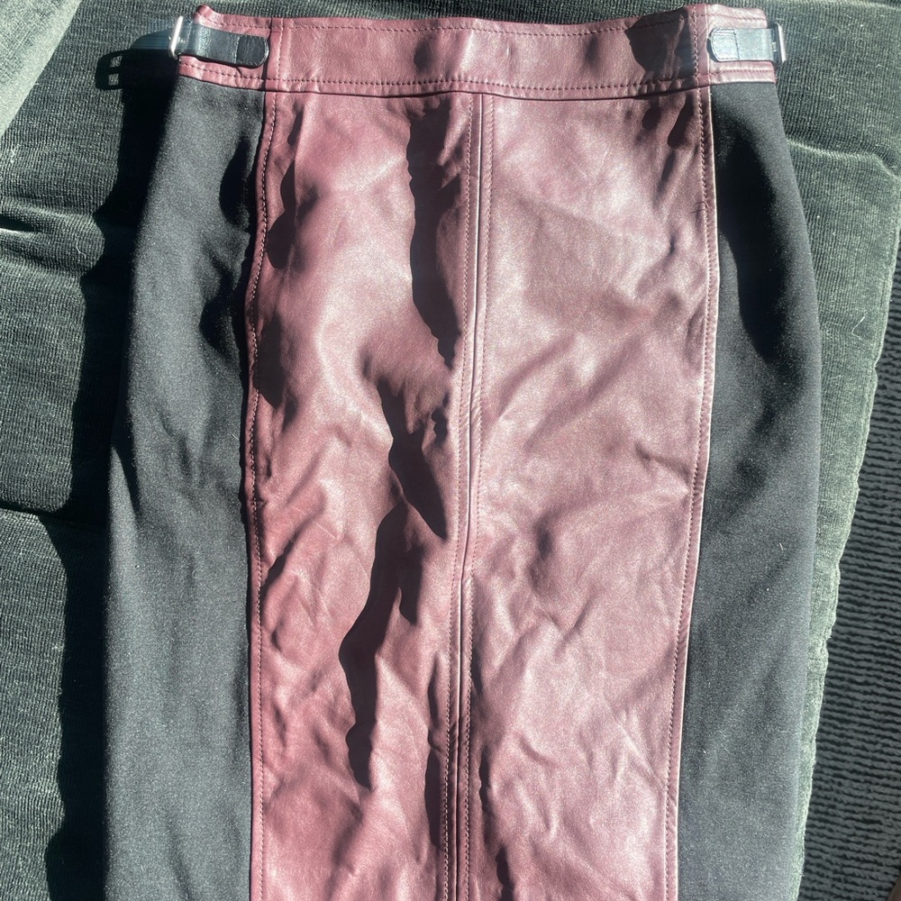 Maroon and Black Leather Pencil Skirt